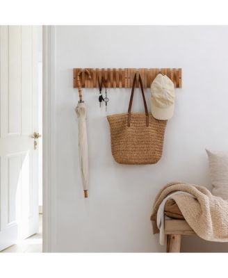 Solid Wood 9-Hook Retractable Coat Rack for Entryways