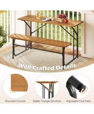 Acacia Wood Patio Picnic Table Bench for 2 People