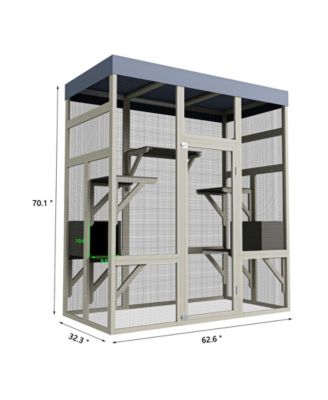 Gray Wooden Outdoor Catio with 2 Napping Boxes