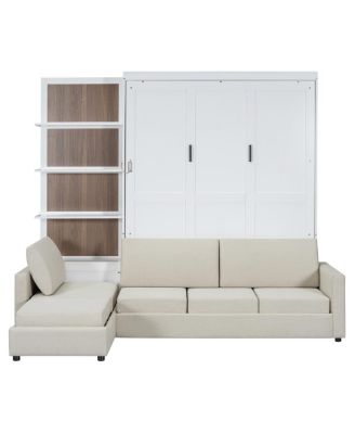 Queen Size Murphy Bed Wall Bed with Sofa and Shelves