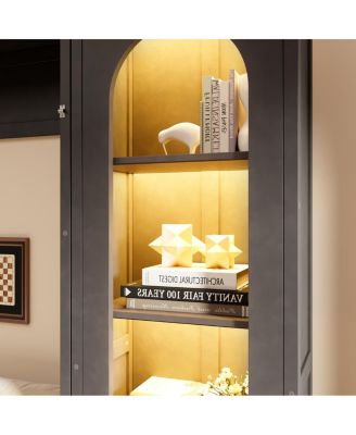 Queen Size Murphy Platform Bed with Shelf, Side Cabinets, Drawers and LED