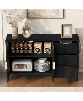 Modern Wave-Pattern Sideboard with 3 Drawers & Hooks