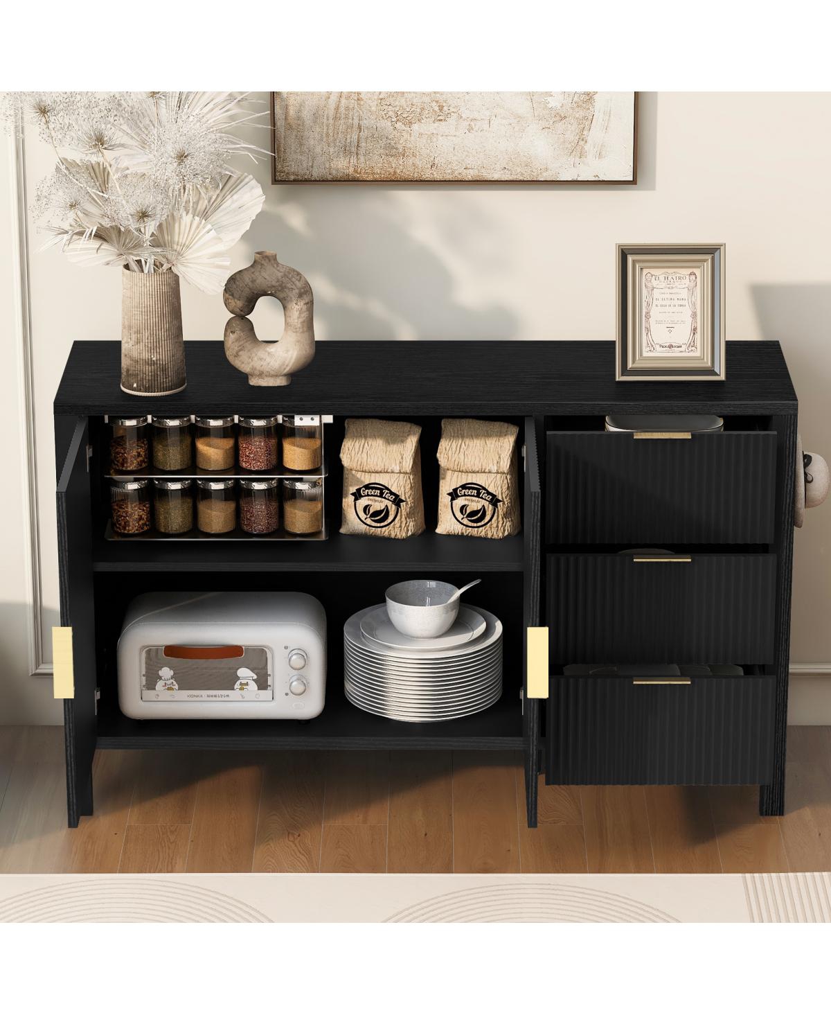 Streamdale Furniture Modern Wave-Pattern Sideboard with 3 Drawers & Hooks