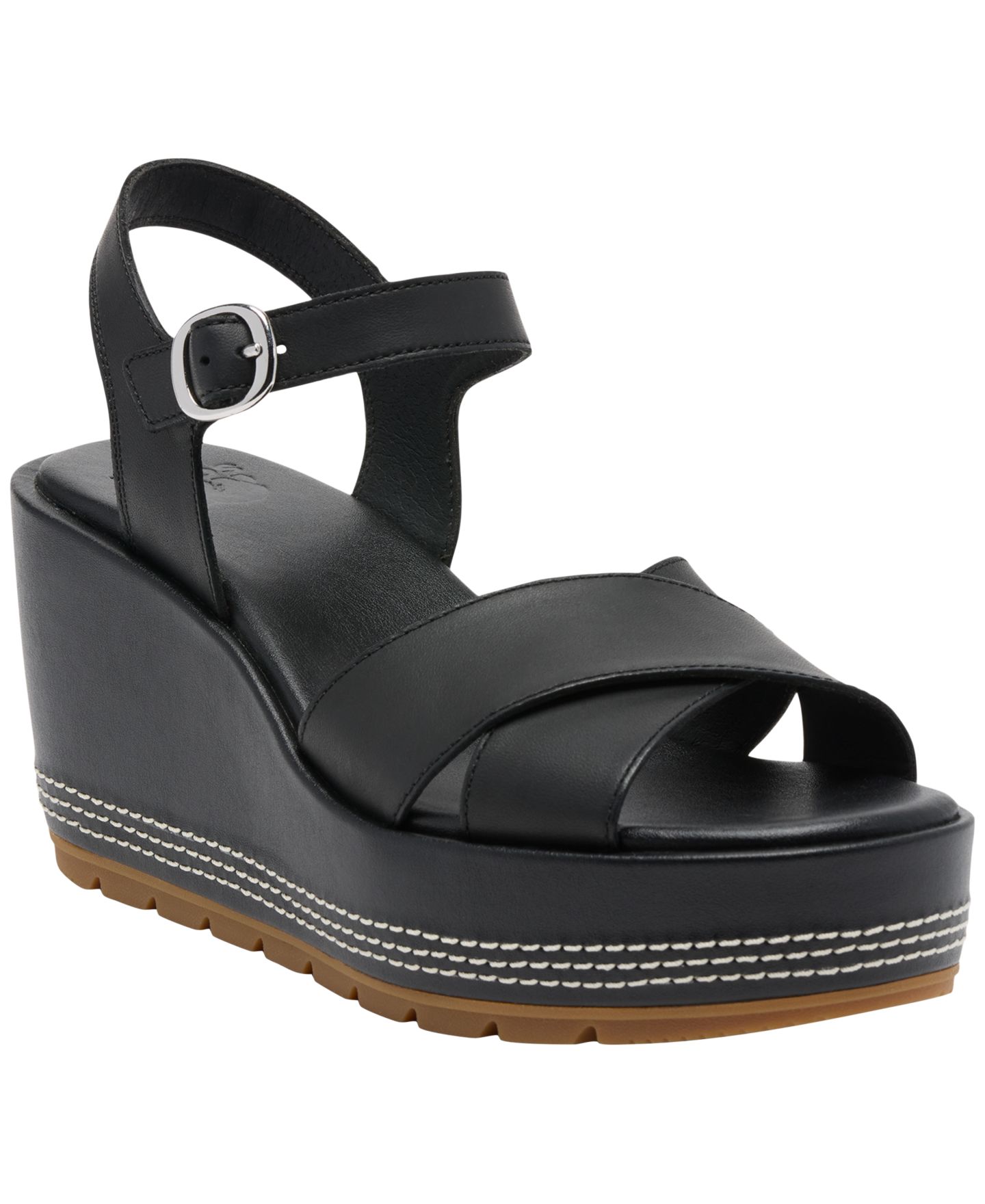 Женские сандалии Sorel Sunpeak Wedge Heel Ankle-Strap, цвет: Чёрный / Карамельный — фото 1