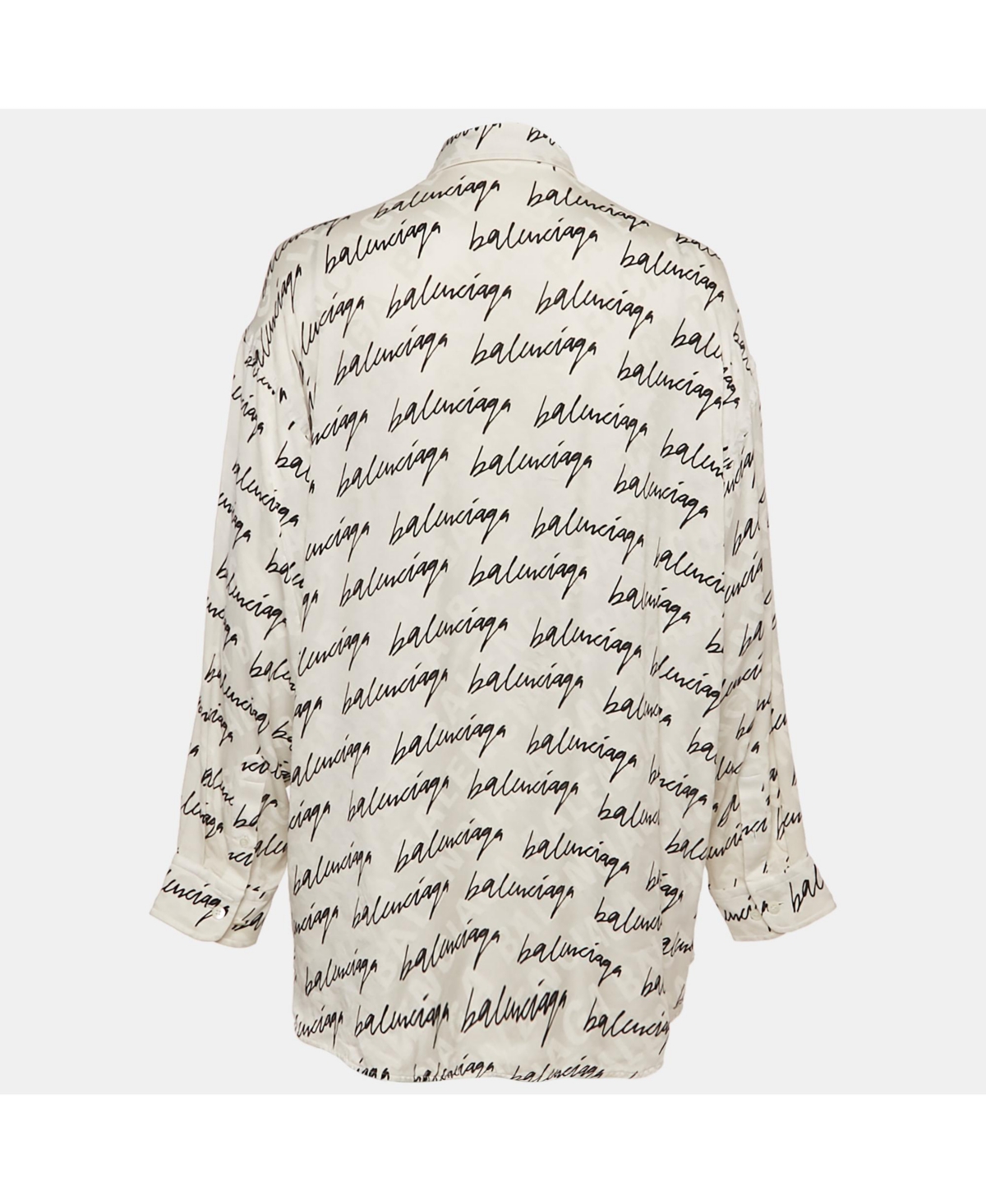 Pre-Owned Balenciaga Women's White Logo Scribble Print Silk Loose Fit Shirt
