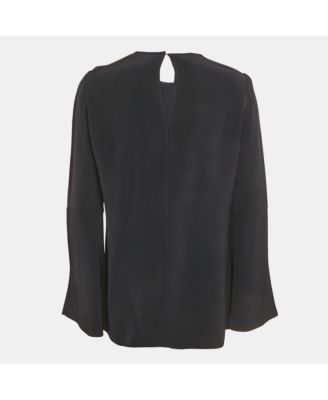 Women's Navy Blue Crepe Flared Sleeve Blouse