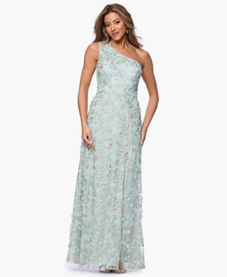 Petite 3D Flower One Shoulder Ball Gown