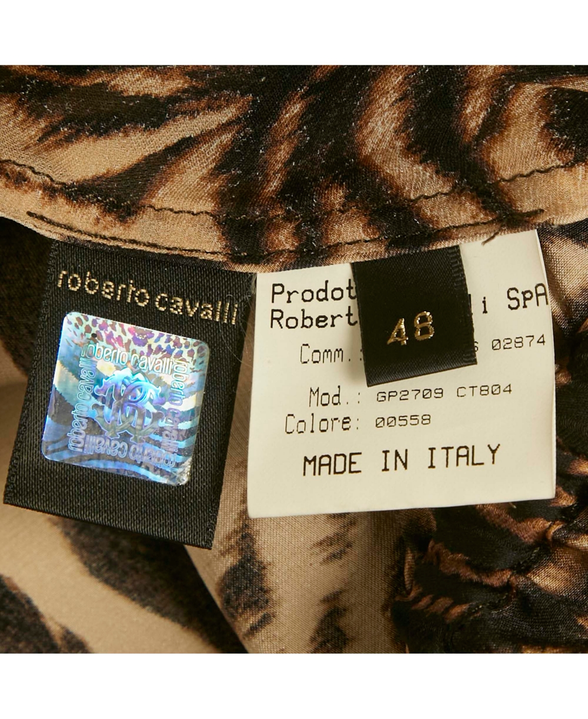 Pre-Owned Roberto Cavalli Women's Brown Tiger Printed Silk Tie Up Detail Top