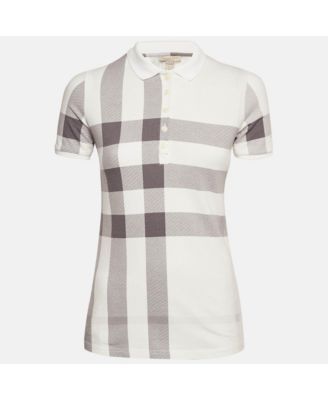 Women's Brit White Checked Cotton Polo T-Shirt