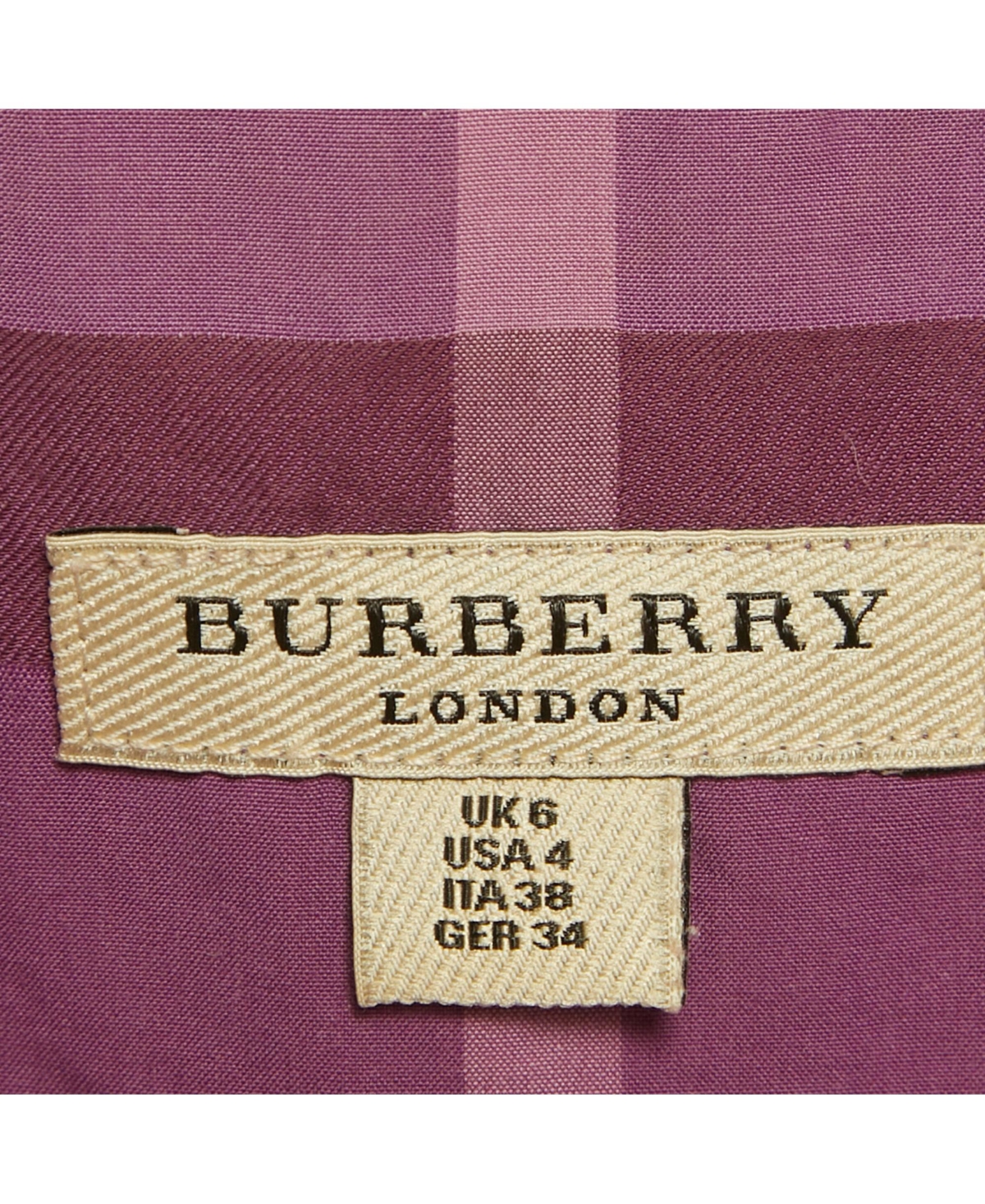 Pre-Owned Burberry Women's Purple Checks Cotton Long Sleeve