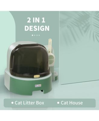 Green Easy-Clean Covered Cat Litter Box with Scoop