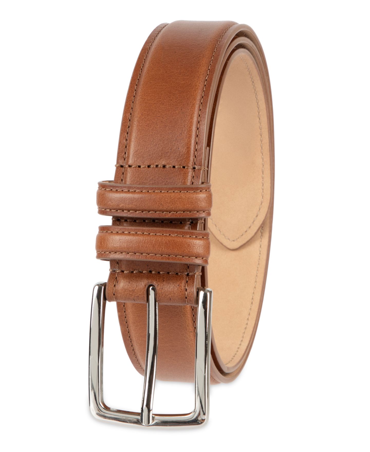 Мужской ремень Club Room Luxury Drop Edge Stitched Leather Belt, цвет: Коричневый — фото 7