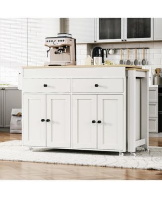 74.5" Extendable Dining Table Kitchen Island Cart with Wheels, White