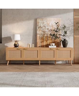 70" Modern TV Stand with Rattan Doors & Storage