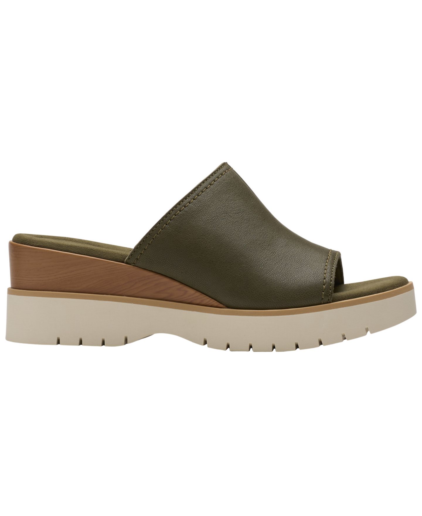 Женские сандалии Clarks Diaz Slide Open Toe Wedge, цвет: Тёмный оливковый кожаный — фото 2