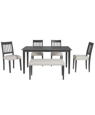 6-Piece Retro Dining Set: Wooden Table, 4 Chairs & Bench - Dovetail