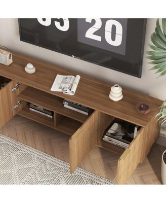  Wood Modern TV Stand Entertainment Center with Storage Doors, Media Cabinet