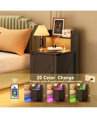 Farmhouse Barn Door Nightstand with Charging Station