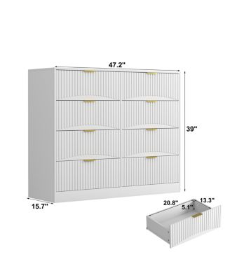  Modern 8-Drawer Dresser, 47.2" Wide White Wood Chest with Gold Handles