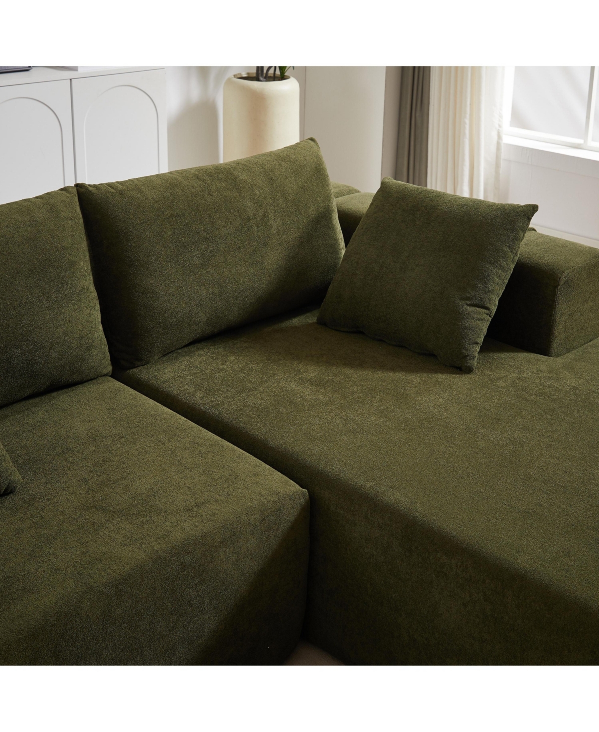 Lovmor Right Chaise 108 Inch Modular L shaped Chenille Sectional Sofa Set with 6 Pillows