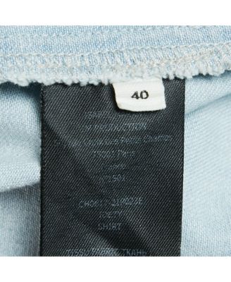 Women's Etoile Light Blue Denim Button Front Ruffled Blouse