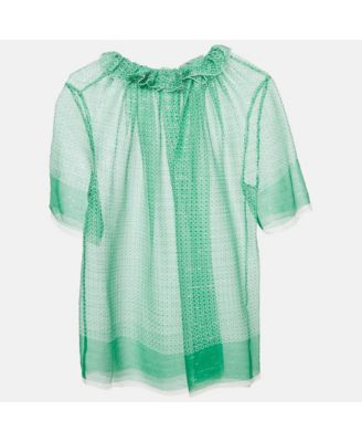 Women's Green Stars Print Lurex Georgette Ruffled Top