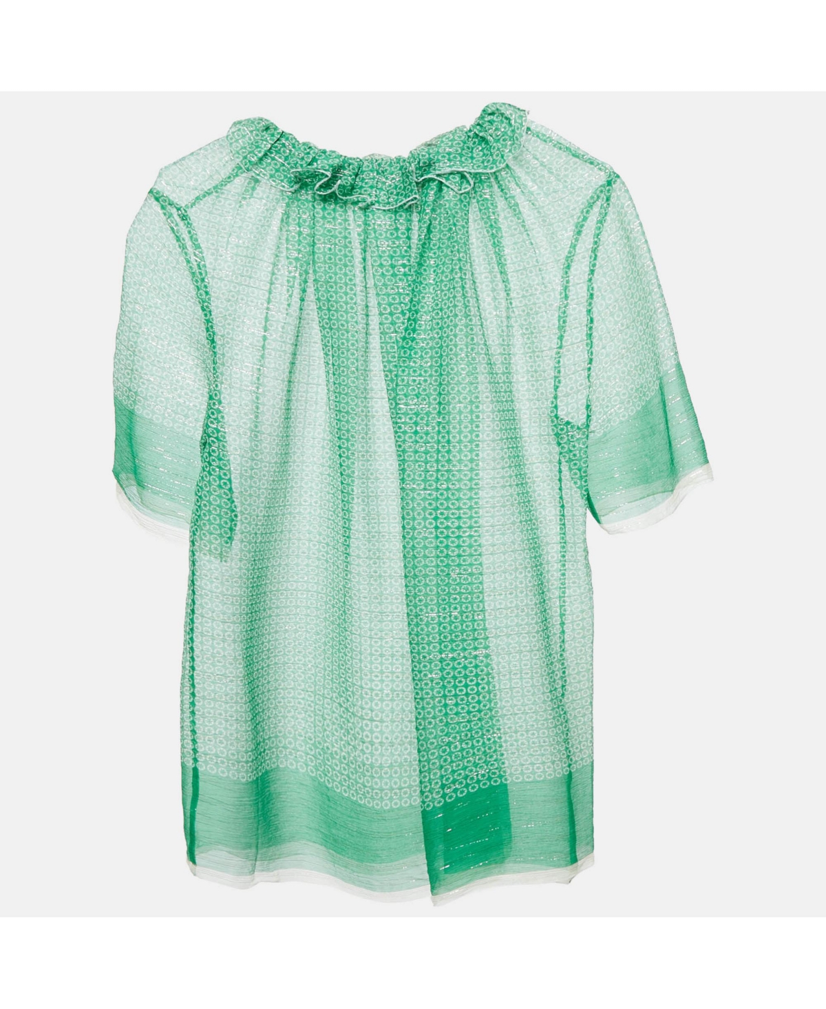 Pre-Owned Stella Mccartney Women's Green Stars Print Lurex Georgette Ruffled Top