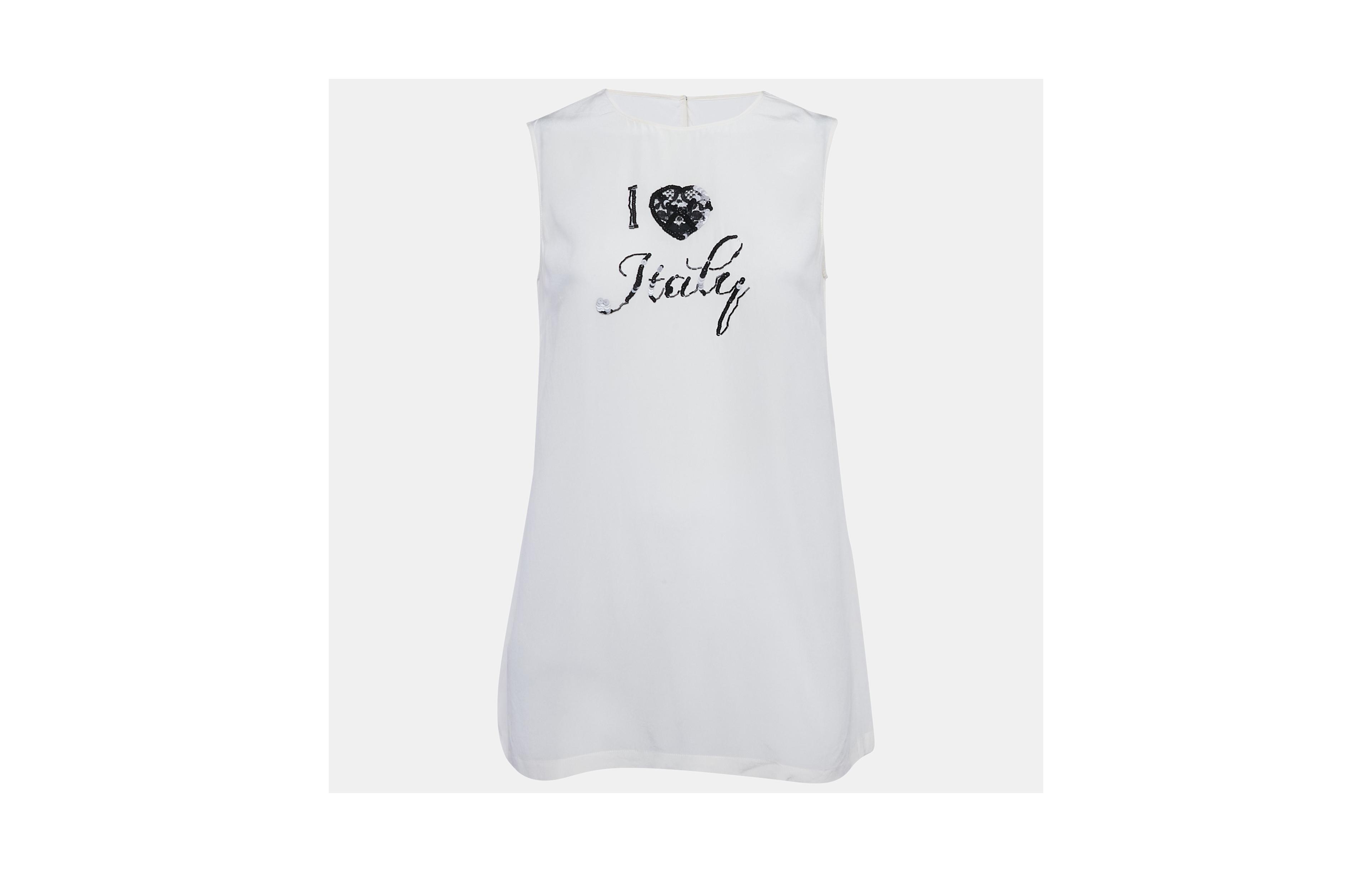 Pre-Owned Dolce & Gabbana Women's Cream I Love Italy Silk Top