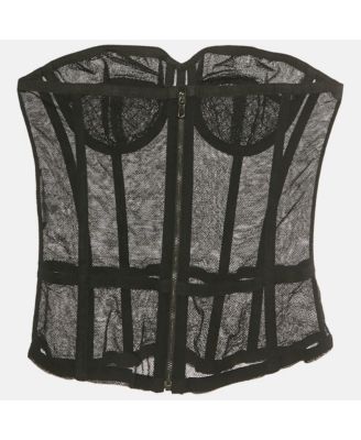 Women's Black Stretch Mesh Sheer Corset Top