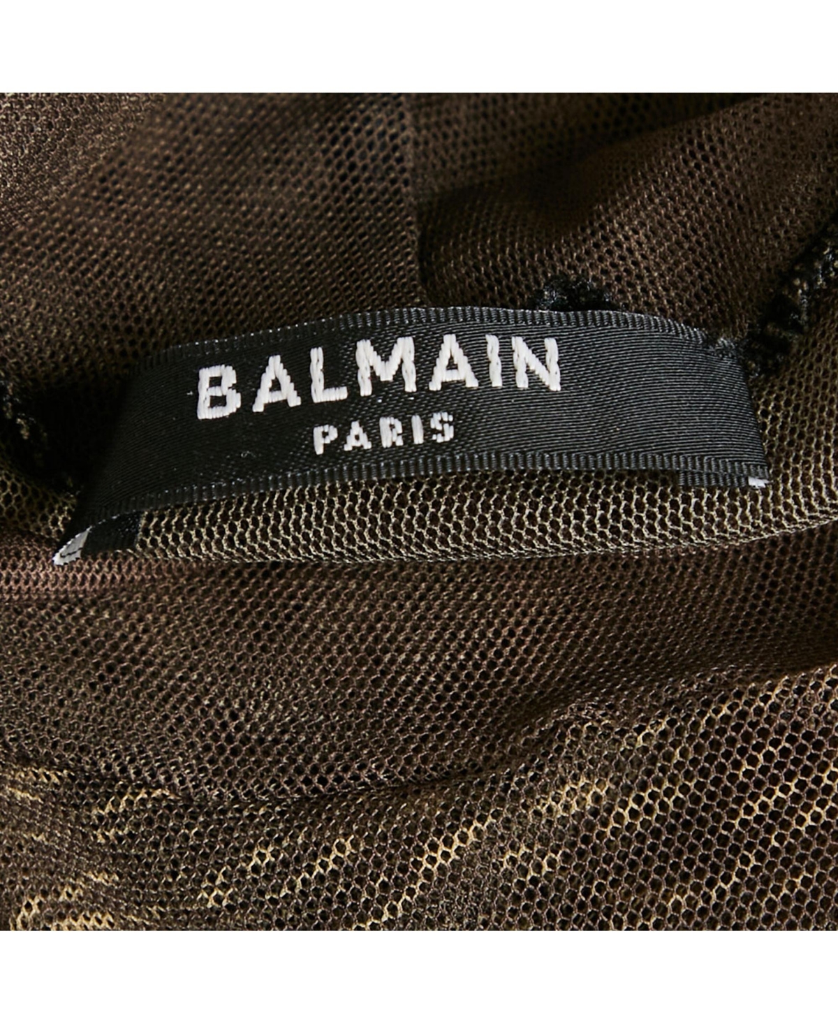 Pre-Owned Balmain Women's Beige Love Letter-Print Stretch Mesh Sheer Top