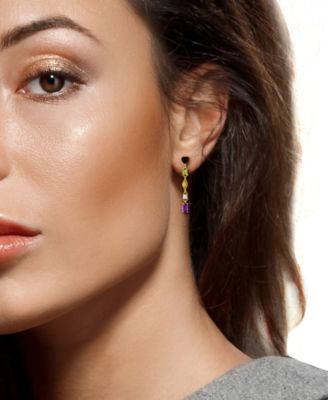 Multi-Gemstone (1-5/8 ct. t.w.) Heart Drop Earrings in 18k Gold Flash Plated Sterling Silver