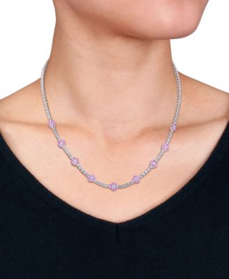 Sapphire (7/8 ct. t.w.) and White Sapphire (5-7/8 ct. t.w.) Floral Necklace in Sterling Silver