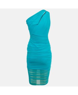 Women's Blue Tulle Ruche One-Shoulder Midi Dress