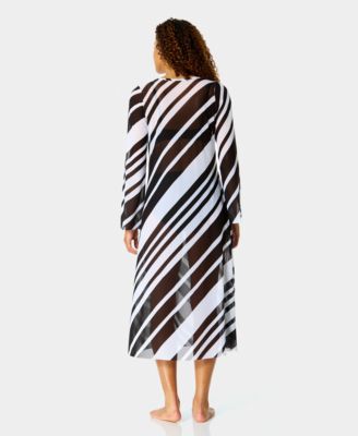 Women's Striped V-Neck Swim Dress