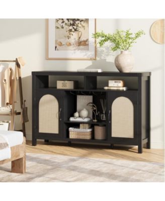 52.1" Rattan Buffet Cabinet with Storage, Boho Farmhouse Sideboard with Drawer and Doors, Black