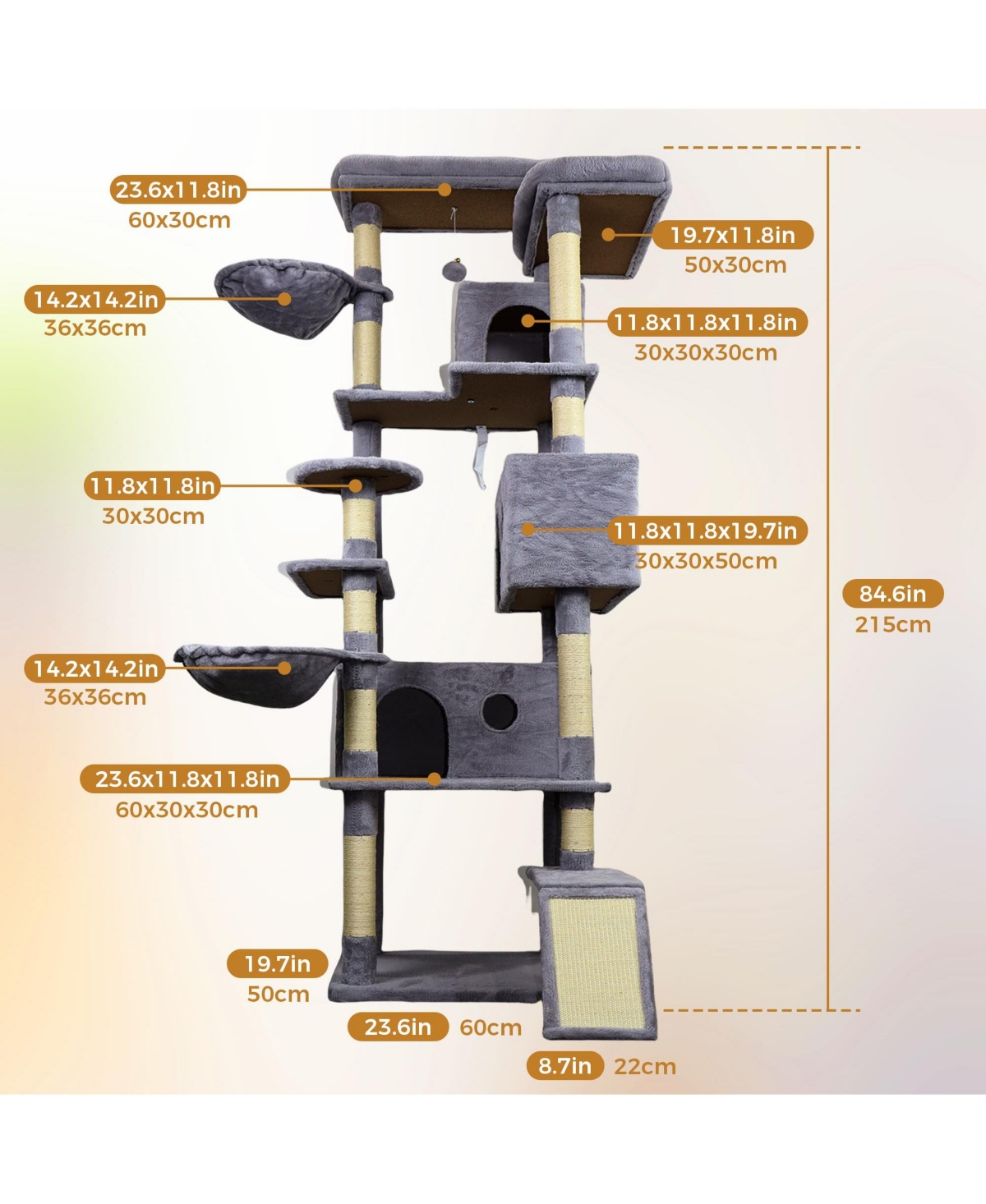 Zeus & Ruta 84.6" Dark Gray Cat Tree Tower