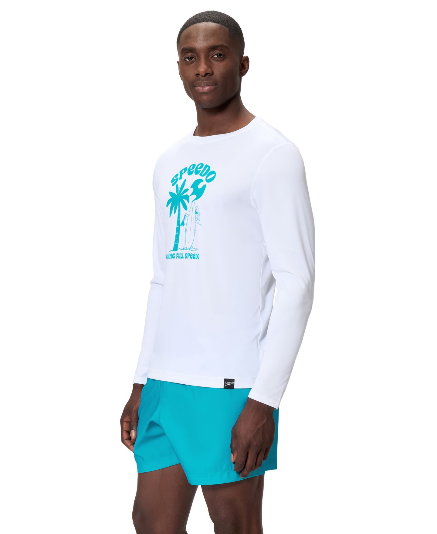 Мужская футболка Speedo Long-Sleeve Graphic Print Swim T-Shirt, цвет: Белый / Синий — фото 2