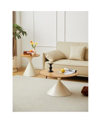 Elegant Double Cone Coffee Table Set with Wood Veneer Tops