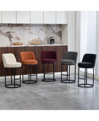 Streamdale Counter Height Bar Stools Set of 2, Modern Barrel Stools with Backrest, Linen Fabric