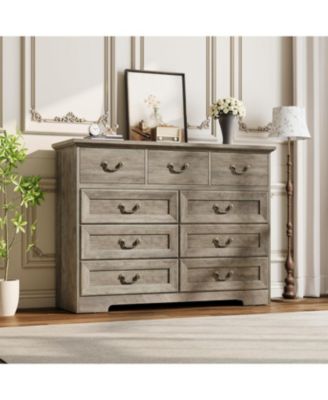 Farmhouse 9-Drawer Dresser, Rustic Vintage Chest with Natural Texture, Spacious Storage Organizer, Grey