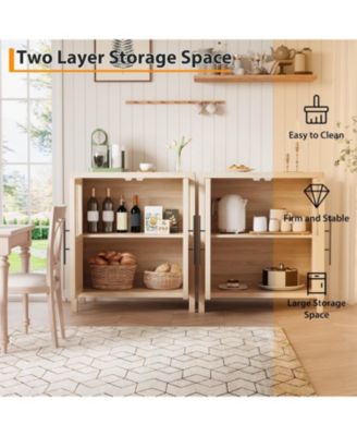 Sideboard Cabinet with 2 Glass Doors and Drawers, 29" Buffet with Solid Wood Top