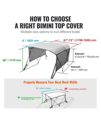 3 Bow Bimini Top Boat Cover, 600D Polyester Canopy with Mesh Sidewalls, 1" Aluminum Frame, Storage Boot, Light Grey
