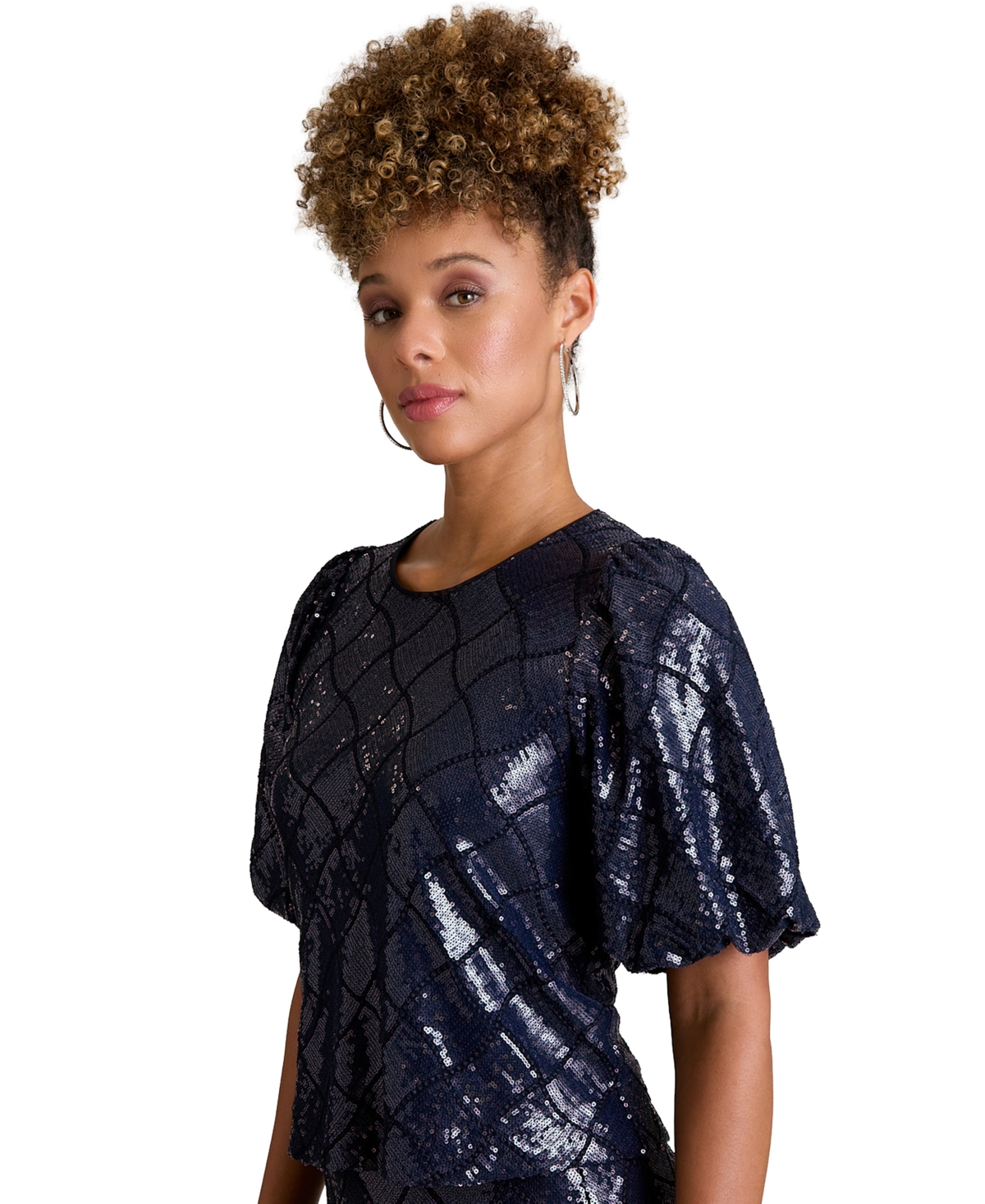 Muse Women's Jewel Neck Bubble Sleeve Top