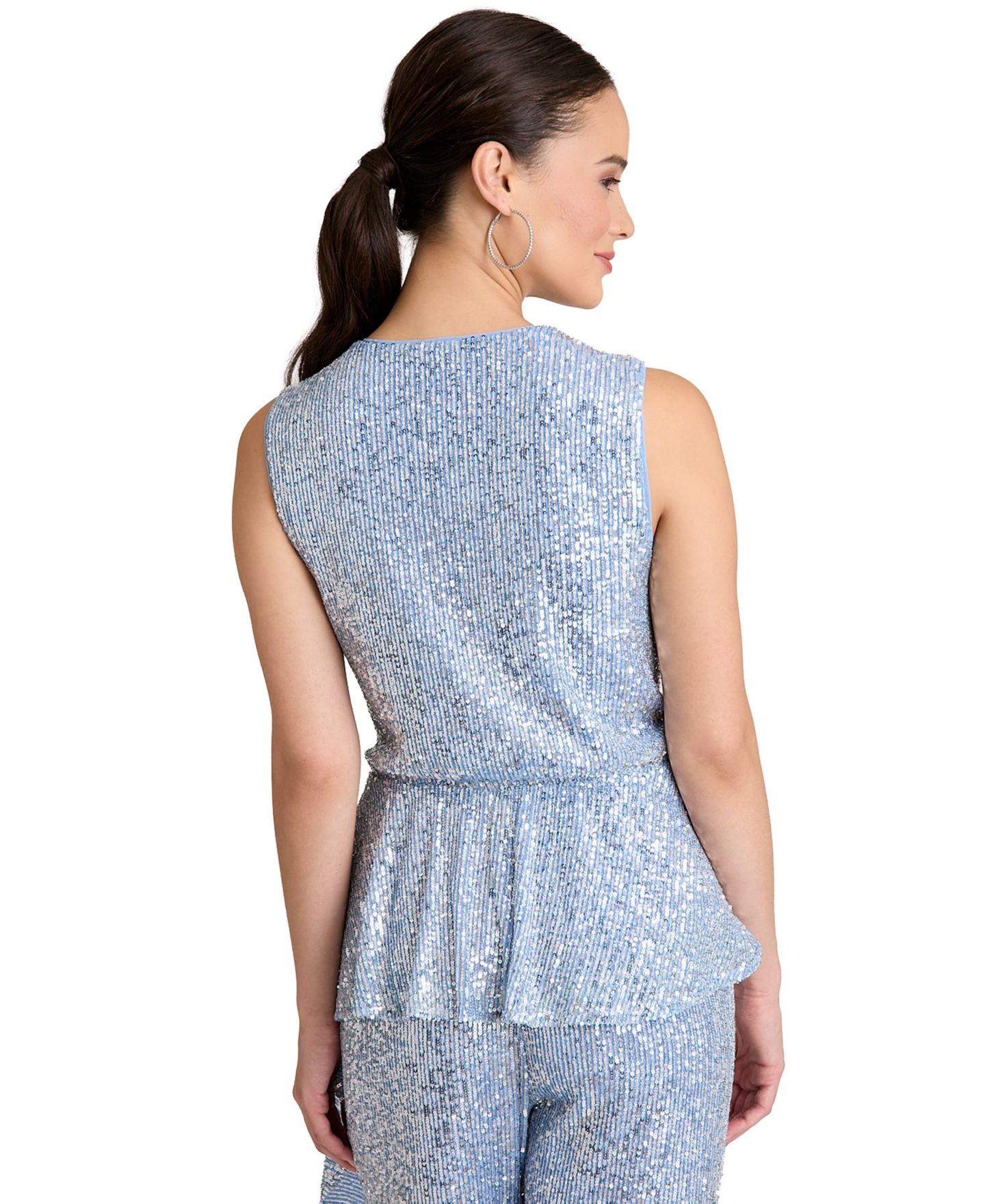 Женский топ Muse V-Neck Sleeveless Sequin Top, цвет: Небесно-голубой / Серебряный — фото 3