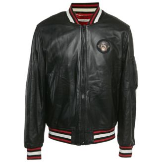 Pre-Owned Givenchy Men's Black Leather Rottweiler Patch Bomber Jacket ...