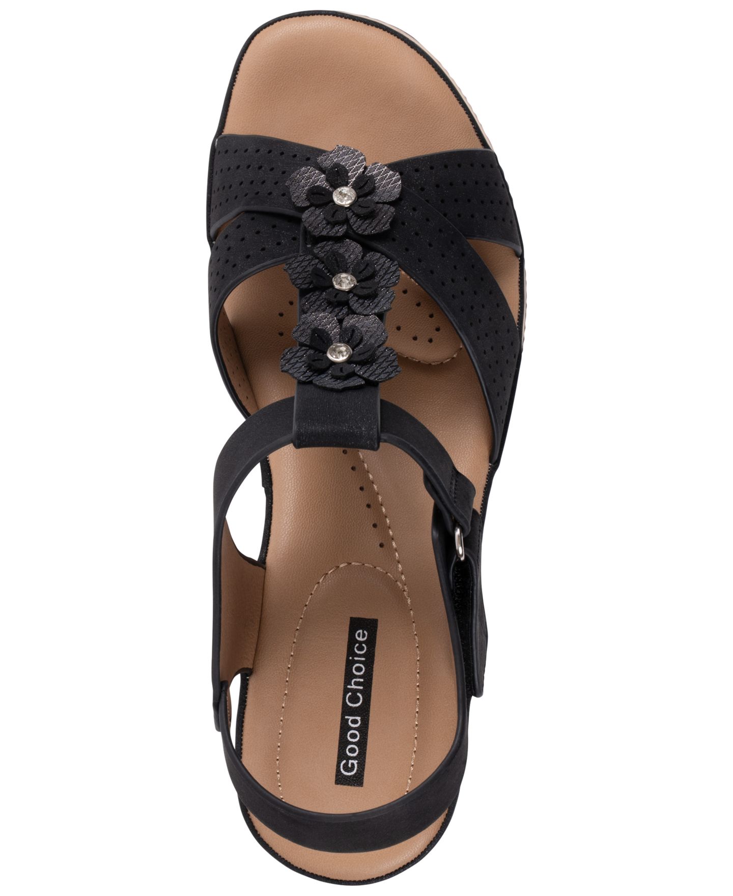 Женские сандалии GC Shoes Miko Floral Round Toe Wedge, цвет: Чёрный — фото 4
