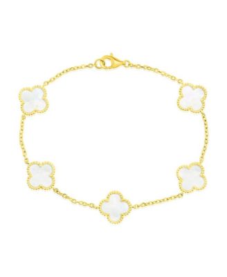 Sterling Silver, Mother of Pearl Clover, Beaded Outline Bracelet