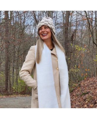 Women's Two-Tone Checkerboard Knit Beanie - Cream + Brown