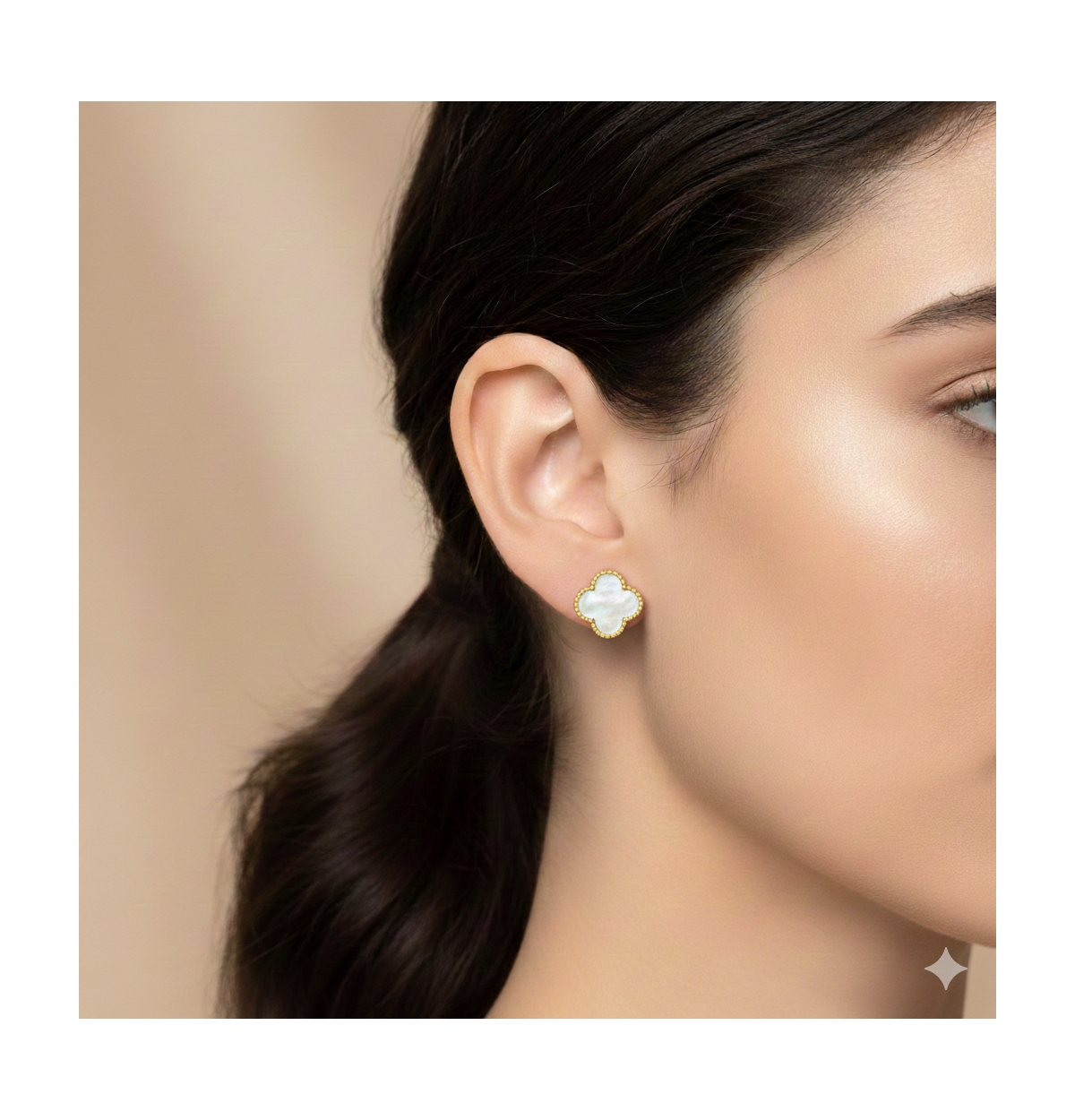 Simona Sterling Silver, Mother of Pearl Clover, Beaded Outline Studs