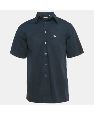 Men's Navy Blue Cotton Short Sleeve Shirt